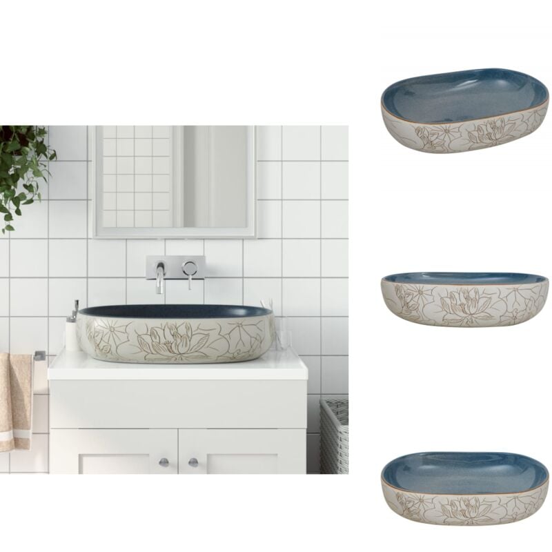 Vidaxl - Vasque à poser sable et bleu ovale 59x40x14 cm céramique - Lavabo Design - Lavabo Céramique - Lavabo Salle De Bain - Évier Suspendu - Meuble