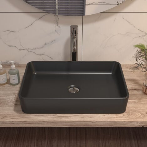 Vasque à poser salle de bain rectangulaire en céramique noir mat DeerValley