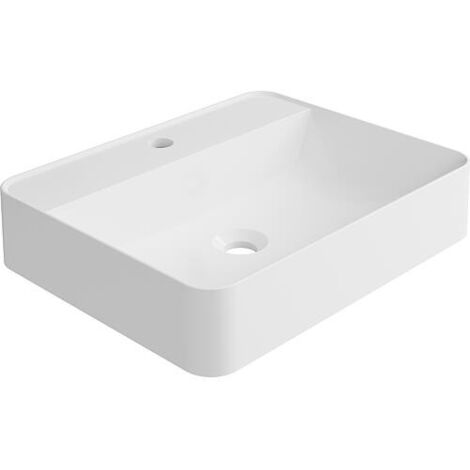 Vasque à poser Serido l x H x P : 500 x 105 x 400 mm fonte minérale blanc brillant, sans trop-plein