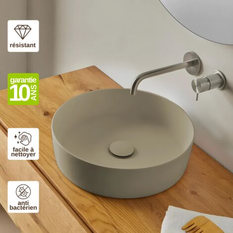 Vasque à poser Solid Surface Design - Beige, Ø39 x H10,5 cm - RÉSIGRÈS BADIA