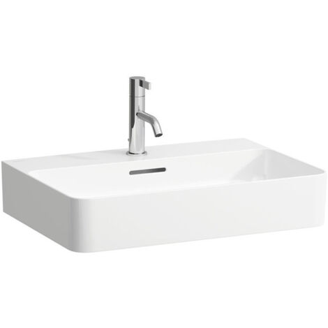 Vasque à poser VAL 600 x 420 mm avec trop-plein, 3 trous de robinetterie design blanc LAUFEN