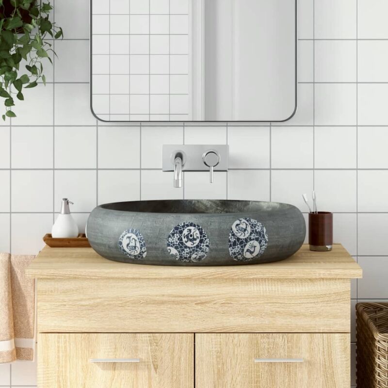 Lavabo de bain, Vasque à poser gris ovale 59x40x15 cm céramique FR463646 design in