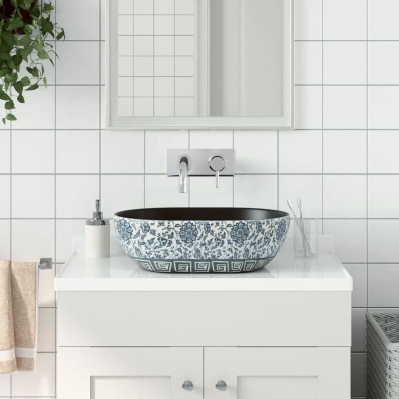 Lavabo de bain, Vasque à poser noir et bleu ovale 47x33x13 cm céramique FR621423 design in