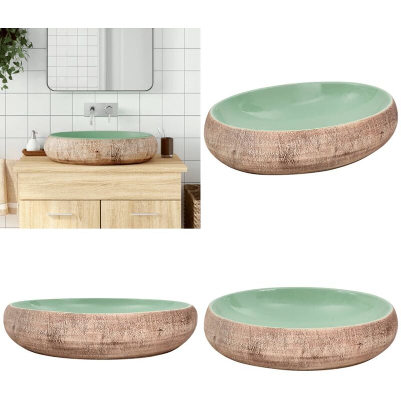 Vasque à poser vert et marron ovale 59x40x15 cm céramique - Lavabo Design - Lavabo Céramique - Lavabo Suspendu - Évier Salle De Bain - Meuble Salle