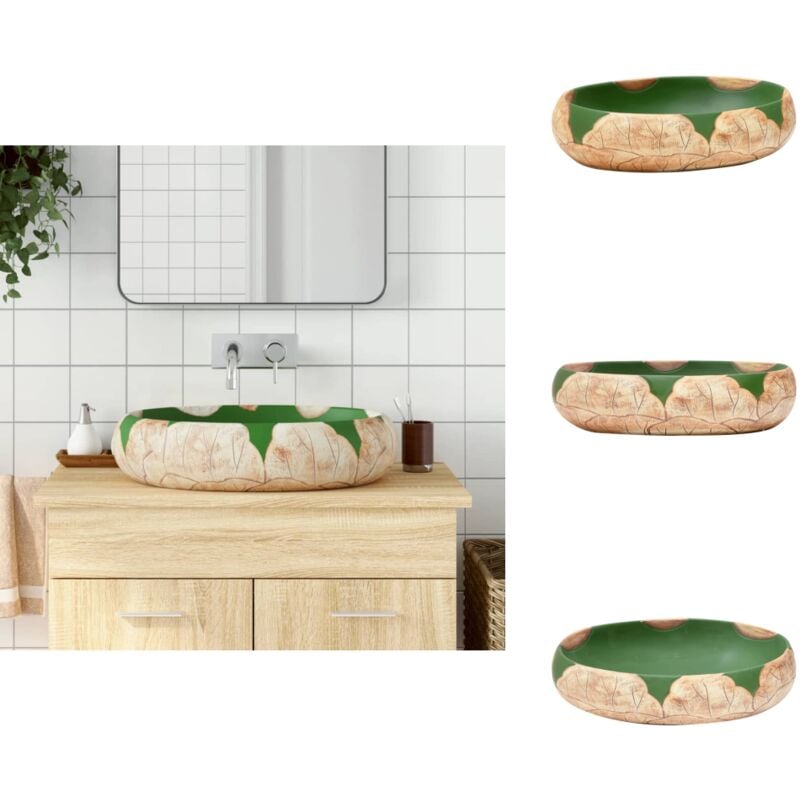 Vidaxl - Vasque à poser vert et marron ovale 59x40x15 cm céramique - Lavabo - Évier Salle De Bain - Meuble De Salle De Bain - Washbasin - Lavabo