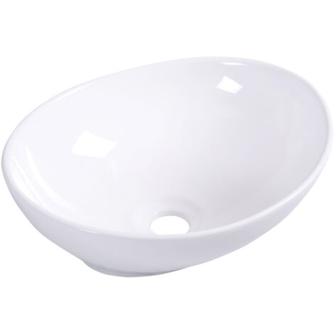 Vasque à Poser,Lavabo Ovale en Céramique avec Design Moderne Simple pour Salle de Bain,Toilettes,Restaurant,Hôtels 41 x 33,5 x 14CM Blanche