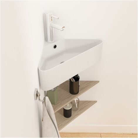 Vasque à suspendre d'angle en céramique blanche 42,5cm