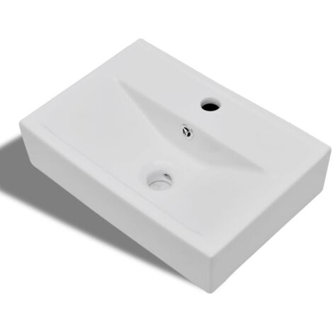 Vasque à trou de trop-plein/robinet céramique pour salle de bain Blanc - Blanc