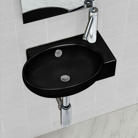 Vasque a trou de trop-plein/robinet ceramique pour salle de bain Noir HDV04203