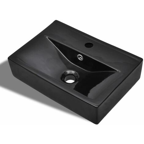 Vasque à trou de trop-plein/robinet Lavabo à poser | Lavabo salle de bain | Noir céramique pour salle de bain