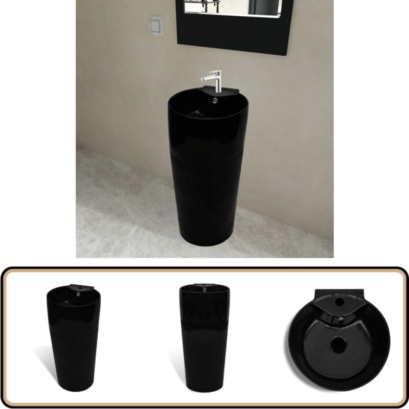 Vidaxl - Vasque à trou de trop-plein/robinet céramique de salle de bain - Lavabo Noir - Lavabo Céramique - Lavabo Salle De Bain - Meuble Lavabo
