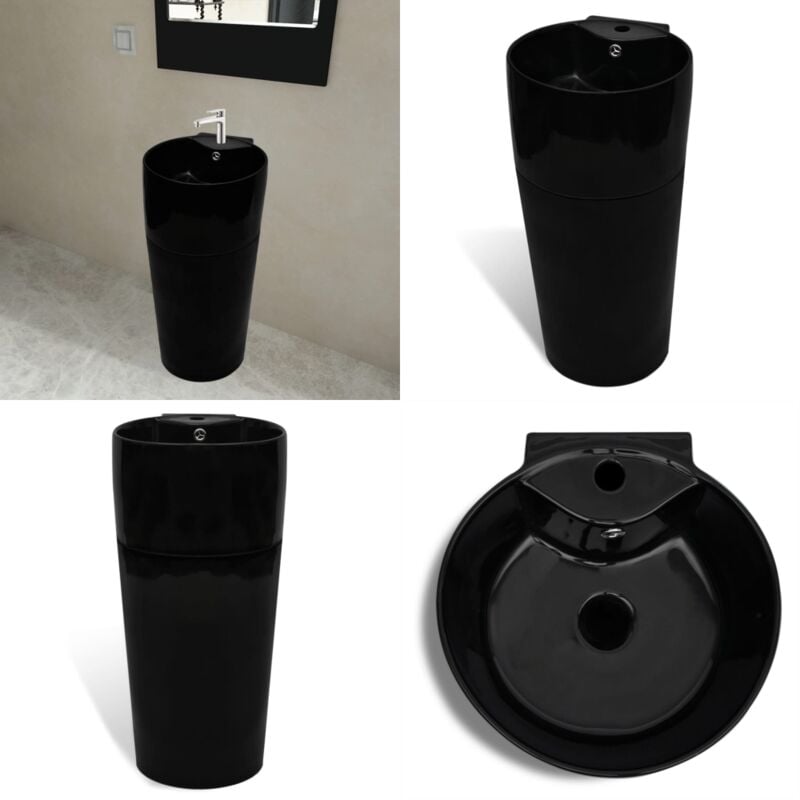 Vasque à trou de trop-plein/robinet céramique de salle de bain - Lavabo Noir - Lavabo Céramique - Lavabo Salle De Bain - Meuble Lavabo - Washbasin
