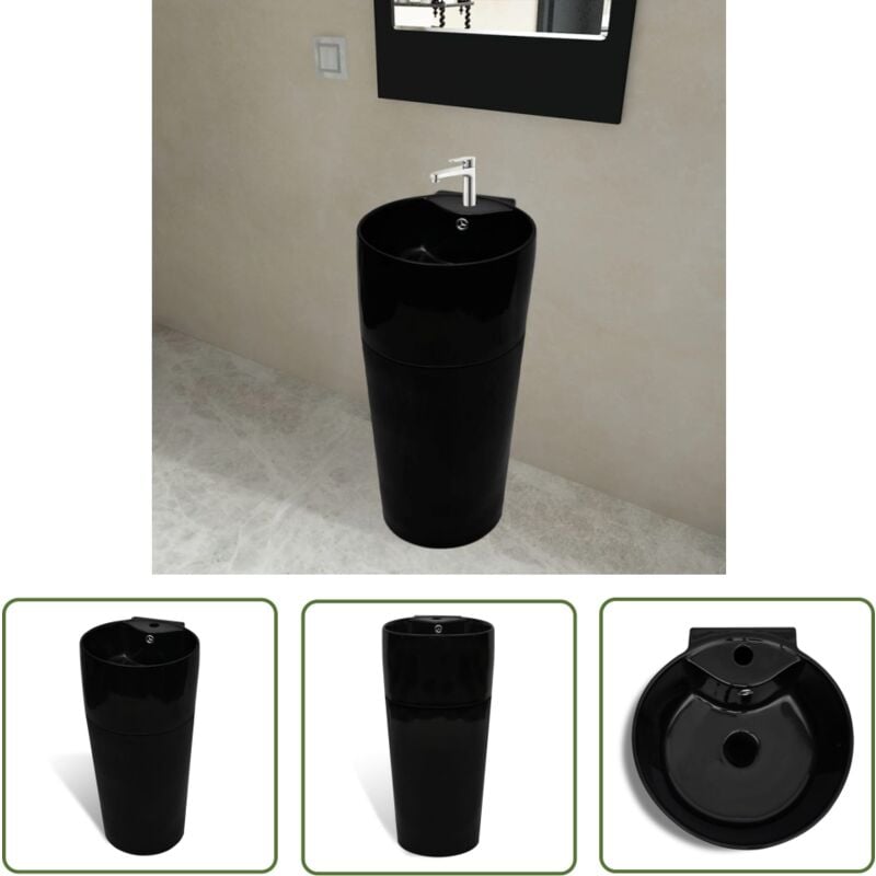 Vasque à trou de trop-plein/robinet céramique de salle de bain - Lavabo Noir - Lavabo Céramique - Lavabo Salle De Bain - Meuble Lavabo - Washbasin
