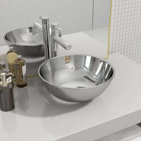 Vasque à trou  Lavabo Lave-Mains  28 x 10 cm Céramique Argenté