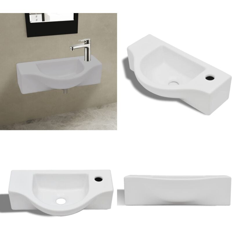 Vasque à trou pour robinet céramique Blanc pour salle de bain - - Home & Living