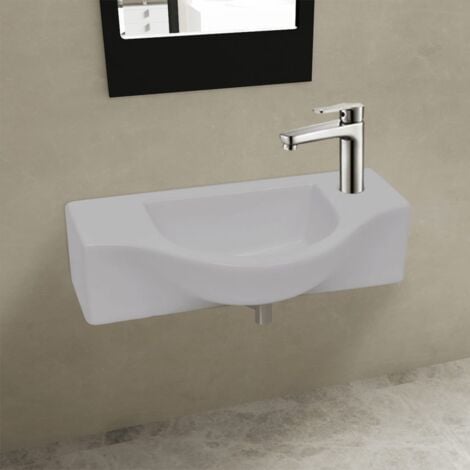 Vasque à trou pour robinet céramique Blanc pour salle de bain vidaXL
