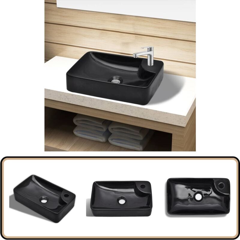 Vidaxl - Vasque à trou pour robinet céramique Noir pour salle de bain - Lavabo Céramique - Lavabo Noir - Lavabo Salle De Bain - Meuble Salle De Bain