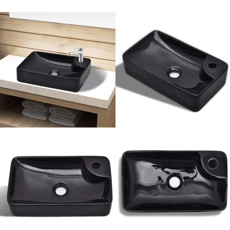 Vidaxl - Vasque à trou pour robinet céramique Noir pour salle de bain - Lavabo Céramique - Lavabo Noir - Lavabo Salle De Bain - Meuble Salle De Bain