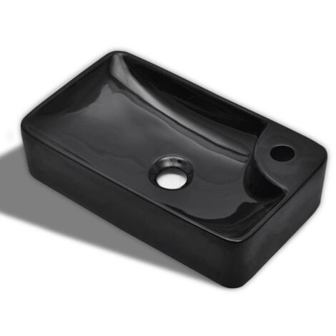 Vasque à trou pour robinet pour salle de bain lavabo 44 x 25 cm céramique noir