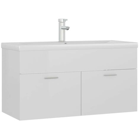 Vasque avec lavabo intégré 90cm Blanc brillant