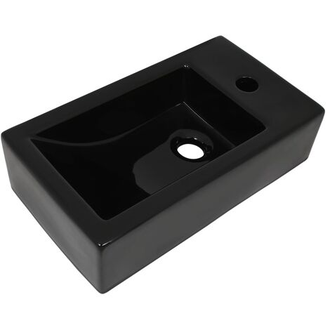 Vasque avec trou de robinet 46 x 25,5 cm lavabo toilette céramique noir