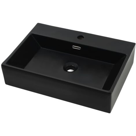 Vasque avec trou de robinet en céramique 60,5 cm noir