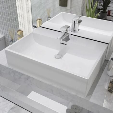 Vasque avec trou de robinet en céramique Blanc 60,5x42,5x14,5cm vidaXL