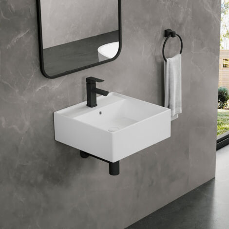Vasque avec Trou de Robinet en Céramique Rectangulaire Blanc - 41 x 41 x 15cm, ERI-WB-162