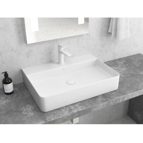 Vasque blanche rectangulaire monotrou à poser 50x42x12 cm