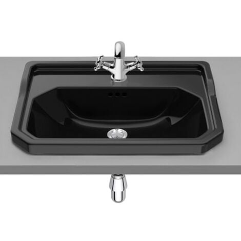 Vasque CARMEN à encastrer - 600x450mm - noir brillant - 1 trou de robinetterie - Roca - A3270A5560
