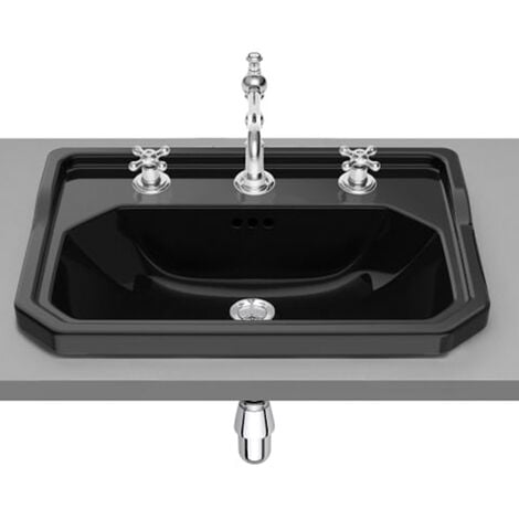 Vasque CARMEN à encastrer - 600x450mm - noir brillant - 3 trous de robinetterie - Roca - A3270A5563