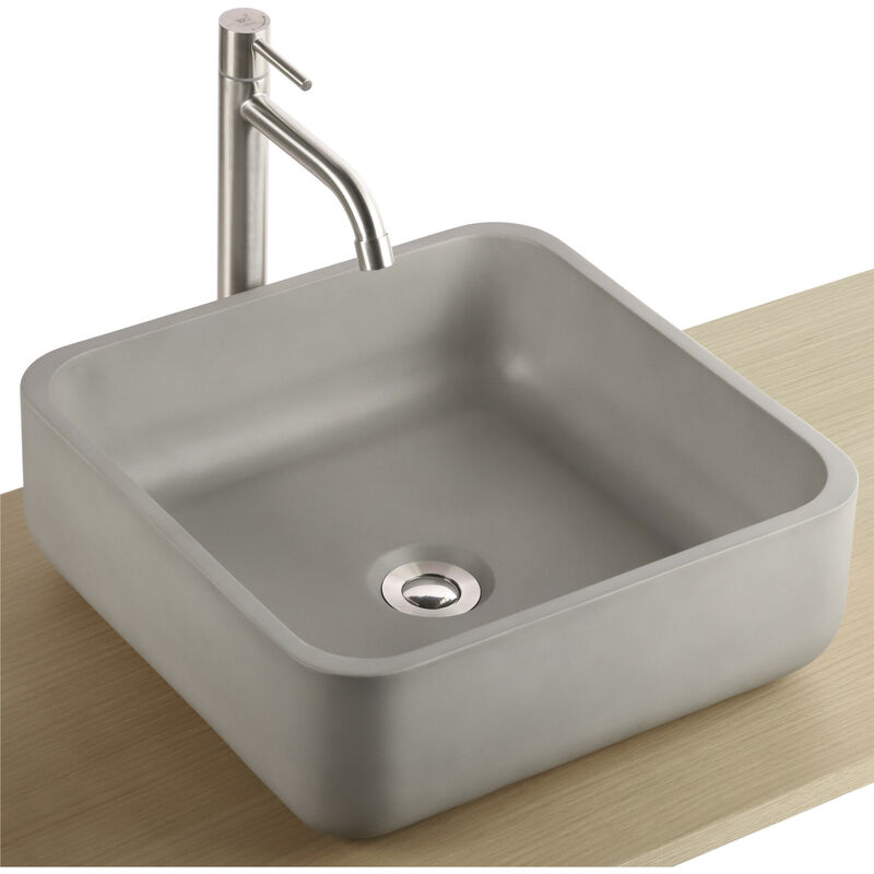 Mob-in - Vasque carrée grise à poser en béton 38 x 38 cm line