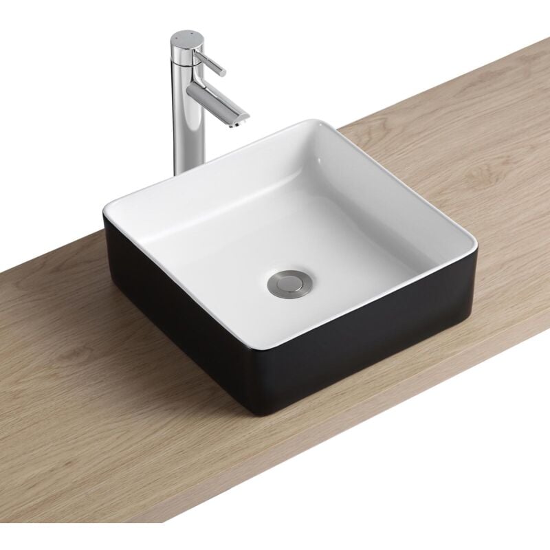 Mob-in - Vasque carrée à poser en céramique bicolore 36 cm ydra