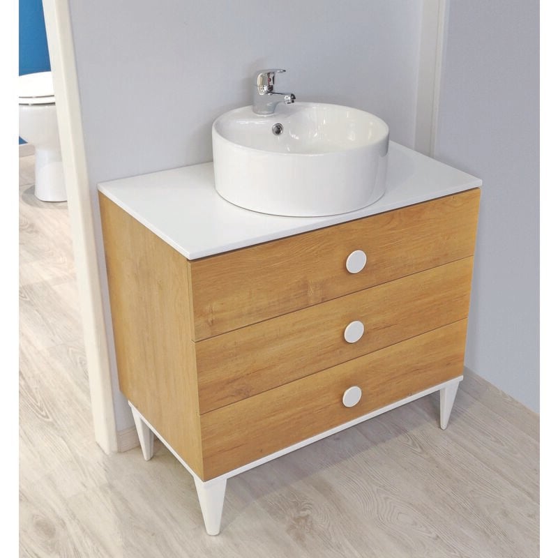 Vasque ronde bord droit à poser pat - Blanc - 40cm - Céramique - Avec trop plein