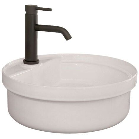 Vasque céramique à poser ou à encastrer BUELNA - Blanc - L 340 x P 410 x H 135 mm - Bathco