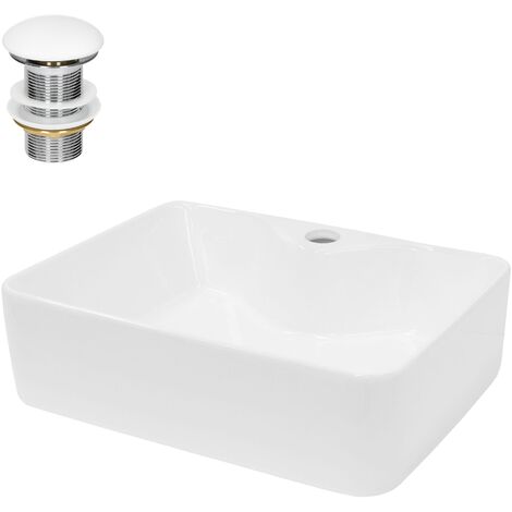 Vasque céramique blanc carré avec garniture vidage salle de bain 480x380x140 mm