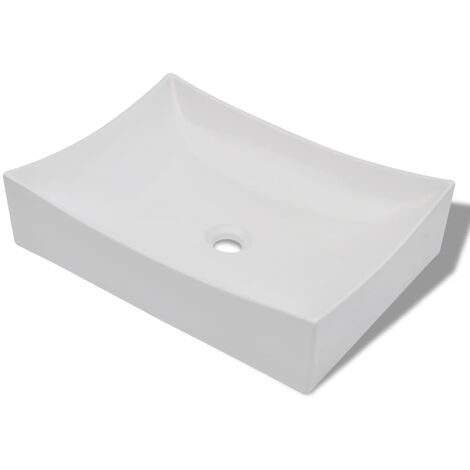 Vasque de salle bains céramique lavabo lave-mains 65,5 x 39 cm blanc brillant