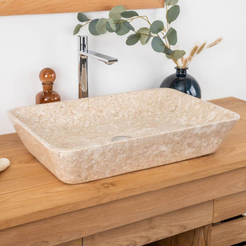 Wanda Collection - Vasque de salle de bain à poser en marbre Carmen crème 60cm