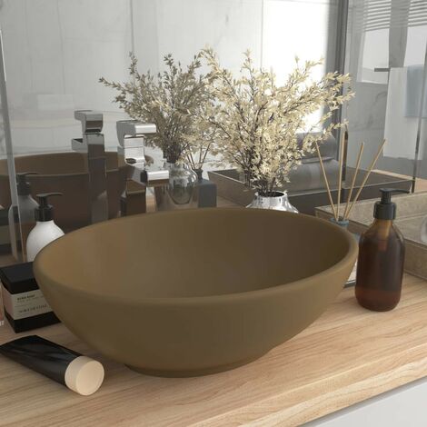 Vasque de Salle de Bain Ovale. Marron Mat. Lavabo moderne SANS Mitigeur