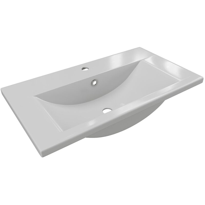 Vente-Unique – Vasque à encastrer rectangle en céramique 71,5 cm – Blanc brillant – Trop plein inclus – Facile d'entretien et peu d'éclaboussures