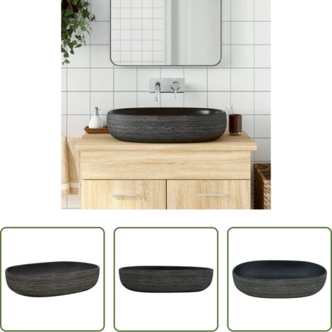 Vasque de salle de bain -  Vasque à poser gris et noir ovale 59x40x14 cm céramique