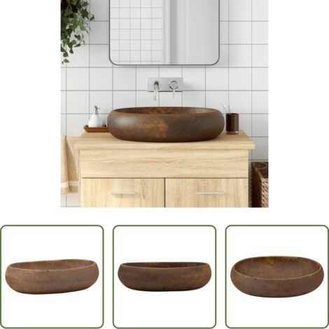 Vasque de salle de bain -  Vasque à poser marron ovale 59x40x15 cm céramique
