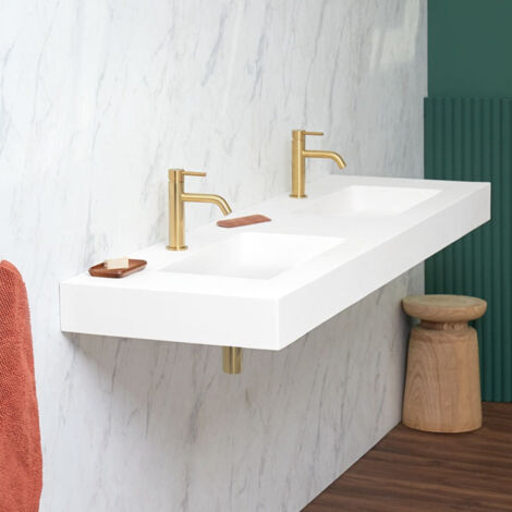 Vasque double ou simple suspendue en sanydur CARDIFF MURO 140 cm double vasque