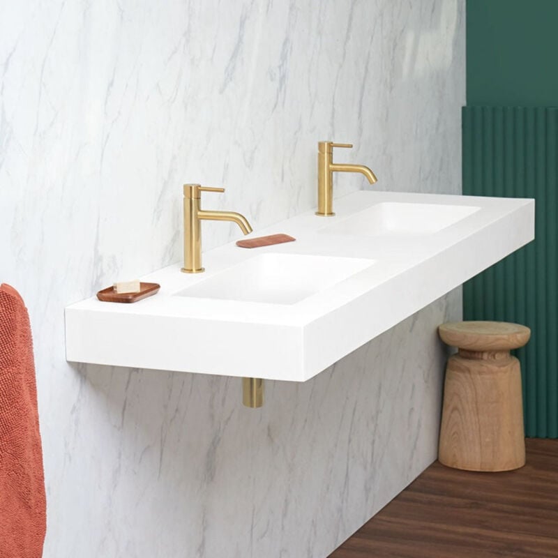 Vasque double ou simple suspendue en sanydur cardiff muro 80 cm simple vasque