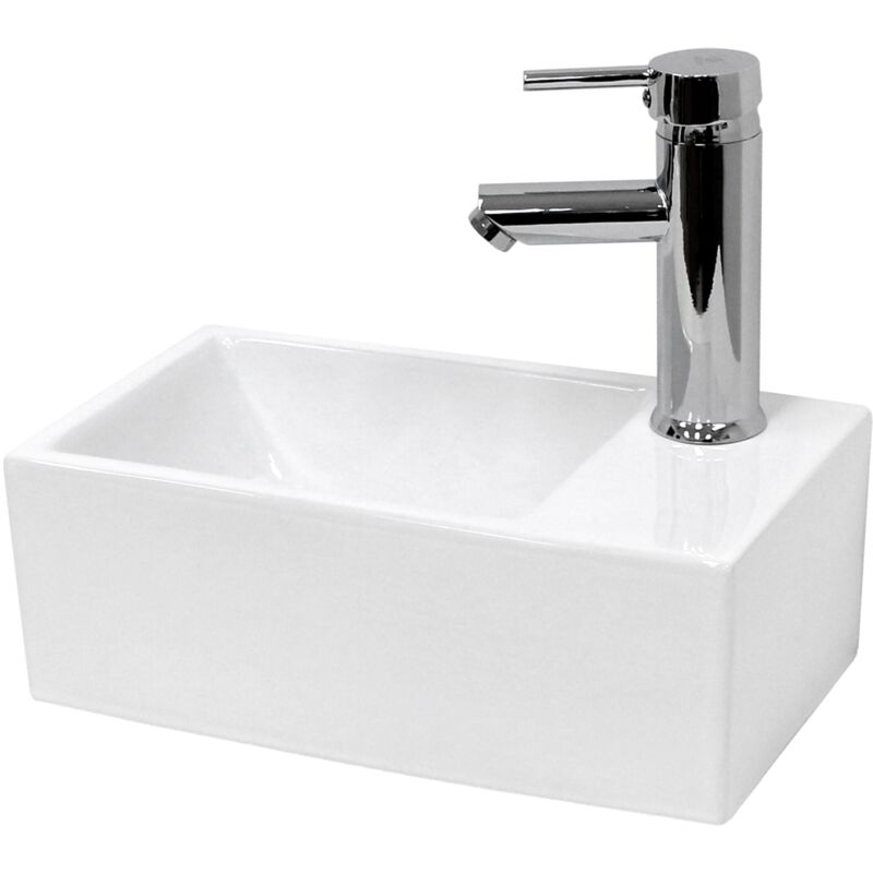 ECD Germany Lavabo Vasque en Céramique Blanc 350x205x125 mm Rectangulaire, Bonde Incluse en Céramique/Acier, Trou pour Robinet à Droite, Mini ECD Germany Lavabo Vasque en Céramique Blanc 350x205x125 mm Rectangulaire, Bonde Incluse en Céramique/Acier, Trou pour Robinet à Droite, Mini