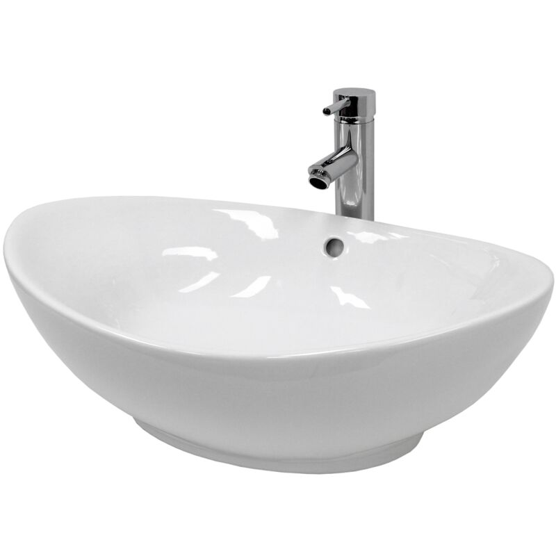 Luxebath - ecd Germany Lavabo en Céramique Blanc 590x390x200 mm avec Garniture de Vidage 1 1/4' Universelle et Trop-Plein, Design Ovale, Vasque à Luxebath - ecd Germany Lavabo en Céramique Blanc 590x390x200 mm avec Garniture de Vidage 1 1/4' Universelle et Trop-Plein, Design Ovale, Vasque à
