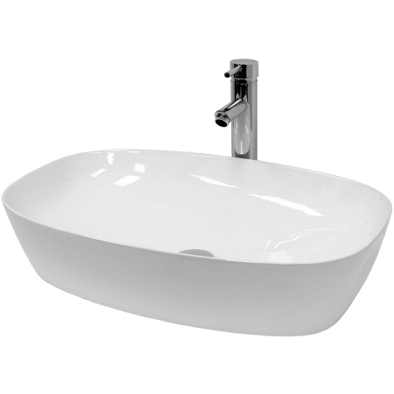 Luxebath - ecd Germany Lavabo en Céramique Blanc 605x380x140 mm avec Garniture de Vidage 1 1/4' Universelle sans Trop-Plein, Design Ovale, Vasque à Luxebath - ecd Germany Lavabo en Céramique Blanc 605x380x140 mm avec Garniture de Vidage 1 1/4' Universelle sans Trop-Plein, Design Ovale, Vasque à