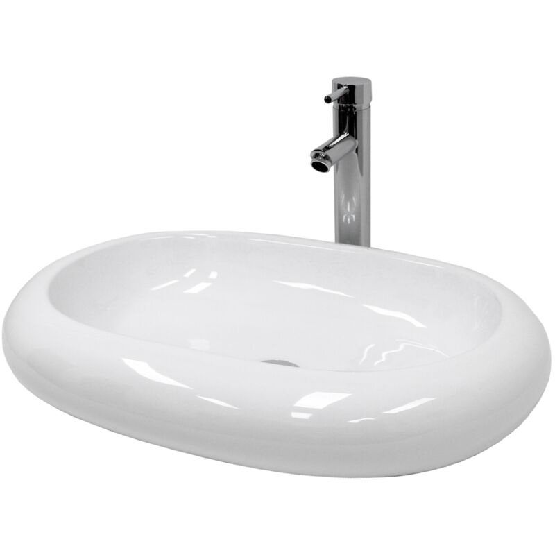 Luxebath - ecd Germany Lavabo en Céramique Blanc 630x420x120 mm avec Garniture de Vidage 1 1/4' Universelle sans Trop-Plein, Design Ovale, Vasque à Luxebath - ecd Germany Lavabo en Céramique Blanc 630x420x120 mm avec Garniture de Vidage 1 1/4' Universelle sans Trop-Plein, Design Ovale, Vasque à