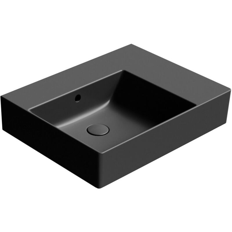Vasque en céramique kube x 60x47cm, étagère à droite, sans trou pour robinetterie, noir mat