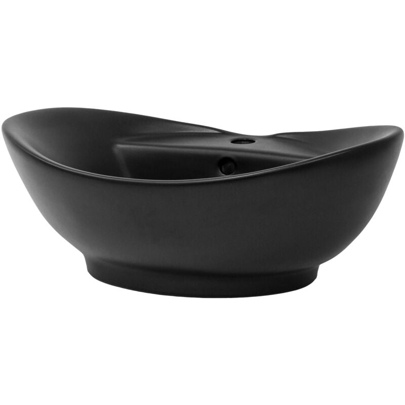 ML-Design Lavabo en Céramique Noir Mat, 59x39,5x20,5 cm, Design Ovale, Vasque á Poser Moderne, Lavabo de Comptoir Élégant, avec Trou pour Robinet et